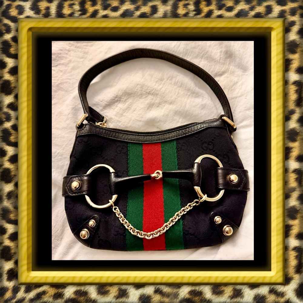 👑✅PRICE FIRM✅ AUTHENTIC Mini Black GUCCI Web Tom Ford Horsebit Bag.